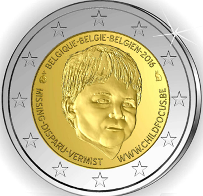 2 Euro Sondermünze aus Belgien mit dem Motiv Tag der vermissten Kinder