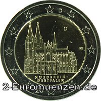 2 Euromünze aus Deutschland mit dem Motiv Nordrhein–Westfalen – Kölner Dom