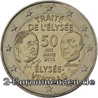 2 Euromünze aus Frankreich mit dem Motiv 50 Jahre Élysée-Vertrag