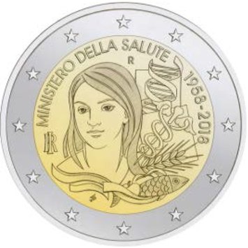 2 Euro Sondermünze aus Italien mit dem Motiv 60 Jahre Gesundheitsministerium