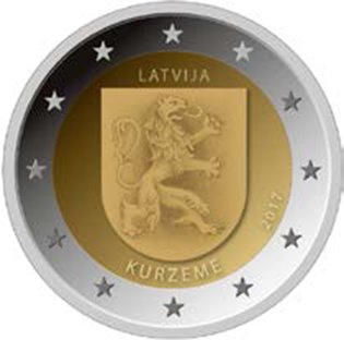 2 Euro Sondermünze aus Lettland mit dem Motiv Region Kurzeme