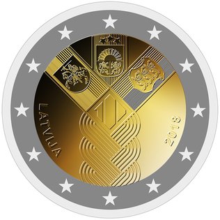 2 Euro Sondermünze aus Lettland mit dem Motiv 100 Jahre Unabhängigkeit