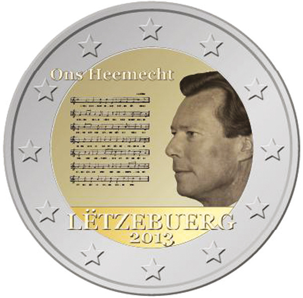 2 Euromünze aus Luxemburg mit dem Motiv Nationalhymne des Großherzogtums Luxemburg