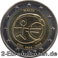 2 Euromünze aus Malta mit dem Motiv 10 Jahre Euro