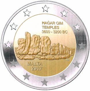 2 Euro Sondermünze aus Malta mit dem Motiv Tempel von Hagar Qim