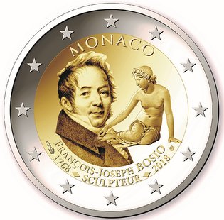 2 Euro Sondermünze aus Monaco aus 2018 mit dem Motiv 250. Geburtstag von François Joseph Bosio