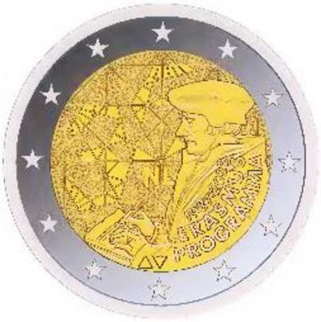 2 Euromünze aus den Niederlanden mit dem Motiv 35 Jahre Erasmus-Programm