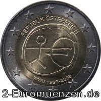 2 Euromünze aus Österreich mit dem Motiv 10 Jahre Euro