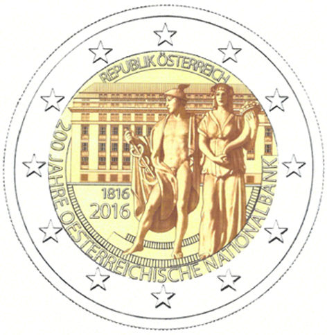 2 Euromünze aus Österreich mit dem Motiv 200. Jahrestag der Gründung der Österreichischen Nationalbank