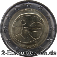 2 Euromünze aus Portugal mit dem Motiv 10 Jahre Euro