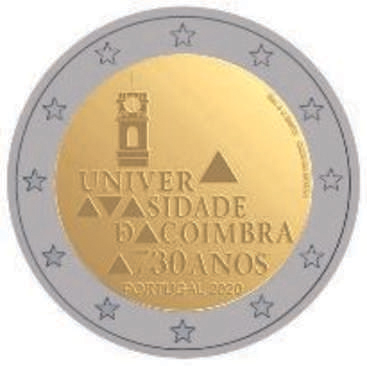 2 Euro Sondermünze aus Portugal aus 2020 mit dem Motiv 730 Jahre Universität von Coimbra