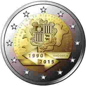 2 Euro Sondermünze aus Andorra mit dem Motiv 25 Jahre Zollabkommen mit der Europäischen Union