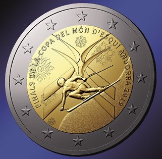2 Euro Sondermünze aus Andorra uit 2019 mit dem Motiv Finale des Alpinen Skiweltcups