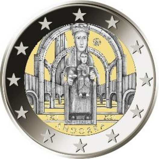2 Euro Sondermünze aus Andorra aus 2021 mit dem Motiv Unsere Liebe Frau von Meritxell
