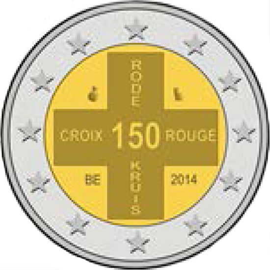 2 Euromünze aus Belgien mit dem Motiv 150 Jahre Belgisches Rotes Kreuz