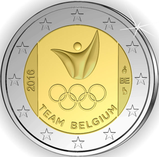 2 Euro Sondermünze aus Belgien mit dem Motiv Olympische Sommerspiele 2016 - Team Belgium