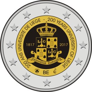 2 Euro Sondermünze aus Belgien mit dem Motiv 200. Jahrestag der Gründung der Universität Lüttich