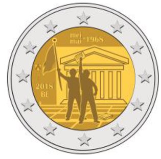 2 Euro Sondermünze aus Belgien uit 2018 mit dem Motiv 50. Jahrestag der Ereignisse vom Mai 1968