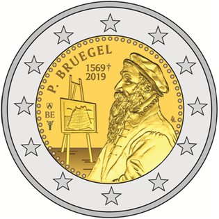 2 Euro Sondermünze aus Belgien aus 2019 mit dem Motiv 450. Todestag von Pieter Bruegel dem Älteren