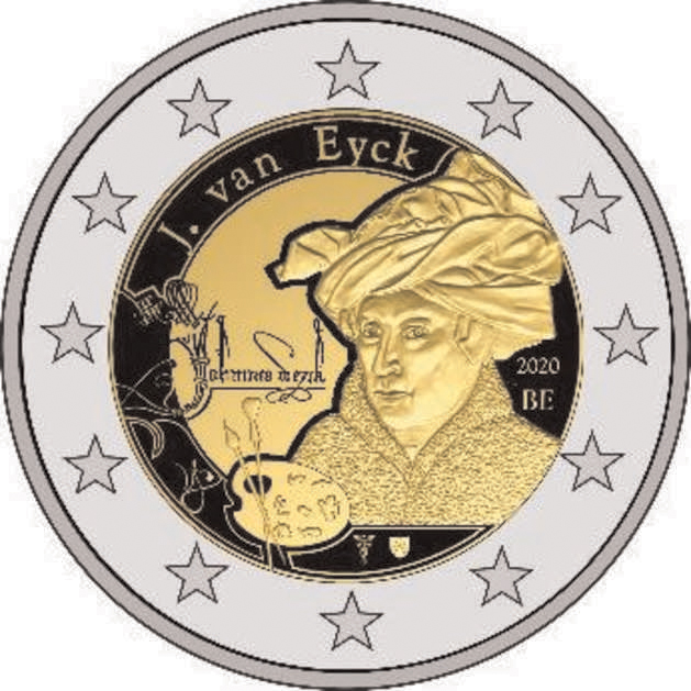 2 Euro Sondermünze aus Belgien aus 2020 mit dem Motiv Jan van Eyck
