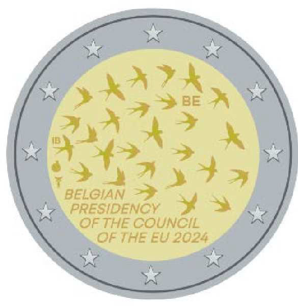 2 Euro Sondermünze aus Belgien aus 2024 mit dem Motiv EU-Ratspräsidentschaft