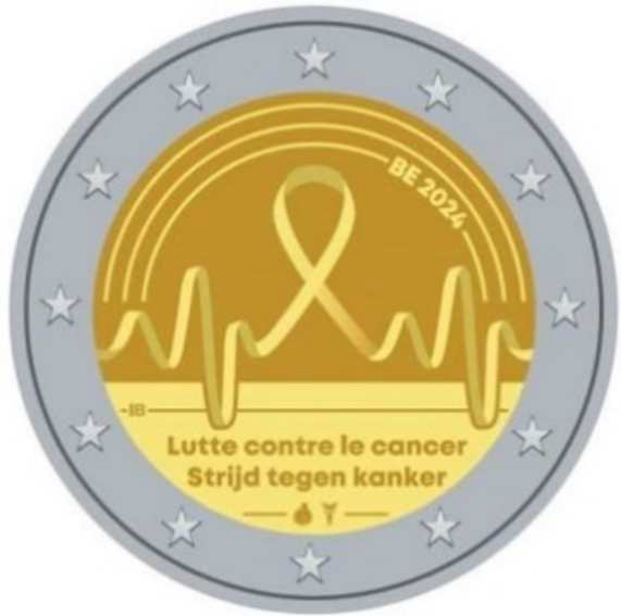 2 Euro Sondermünze aus Belgien aus 2024 mit dem Motiv Kampf gegen den Krebs in Belgien