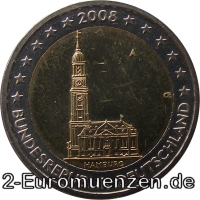 2 Euromünze aus Deutschland mit dem Motiv Hamburg – Hamburger Michel
