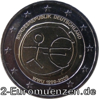 2 Euromünze aus Deutschland mit dem Motiv 10 Jahre Euro