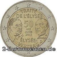 2 Euromünze aus Deutschland mit dem Motiv 50 Jahre Élysée-Vertrag
