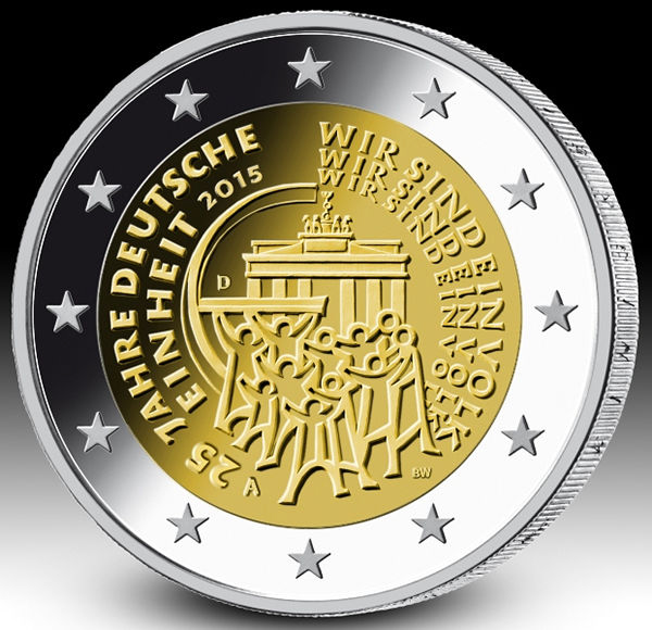 2 Euromünze aus Deutschland mit dem Motiv 25 Jahre deutsche Einheit