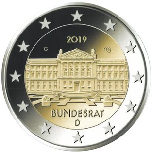 2 Euro Sondermünze aus Deutschland uit 2019 mit dem Motiv 70 Jahre Bundesrat