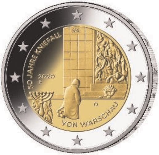 2 Euromünze aus Deutschland mit dem Motiv 50. Jahrestag des Kniefalls von Warschau