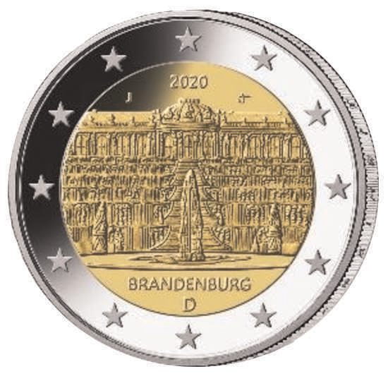 2 Euromünze aus Deutschland mit dem Motiv Brandenburg – Schloss Sanssouci Potsdam