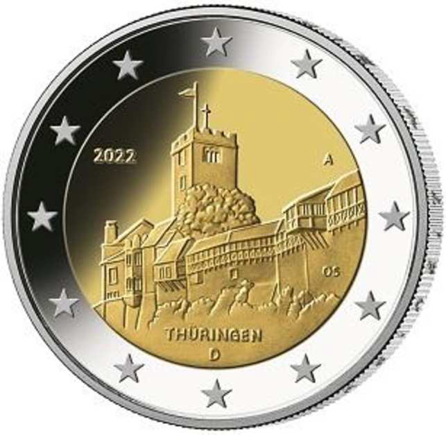 2 Euromünze aus Deutschland mit dem Motiv Thüringen – Wartburg