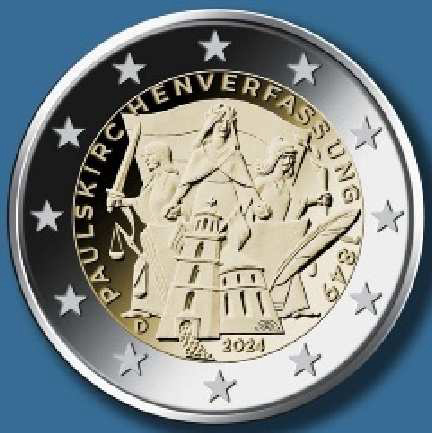 2 Euro Sondermünze aus Deutschland aus 2024 mit dem Motiv 175. Jubiläum der Paulskirchenverfassung