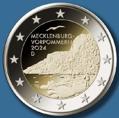 2 Euro Sondermünze aus Deutschland aus 2024 mit dem Motiv Königsstuhl - Mecklenburg-Vorpommern