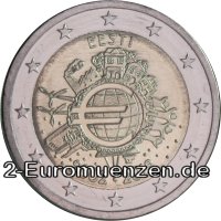 2 Euromünze aus Estland mit dem Motiv 10 Jahre Euro Bargeld