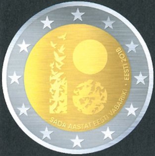 2 Euro Sondermünze aus Estland mit dem Motiv 100 Jahre Republik Estland