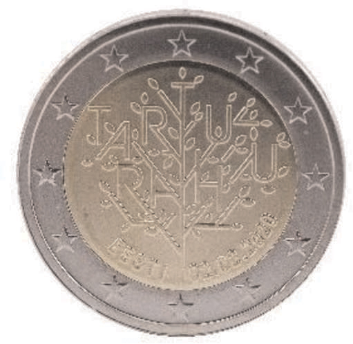 2 Euro Sondermünze aus Estland aus 2020 mit dem Motiv 100 Jahre Frieden von Dorpat