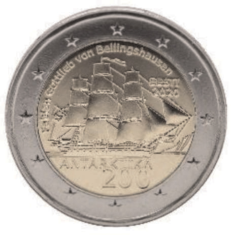2 Euro Sondermünze aus Estland aus 2020 mit dem Motiv 200 Jahre Entdeckung der Antarktis
