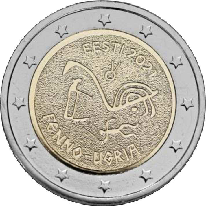 2 Euromünze aus Estland mit dem Motiv Finno-ugrische Völker