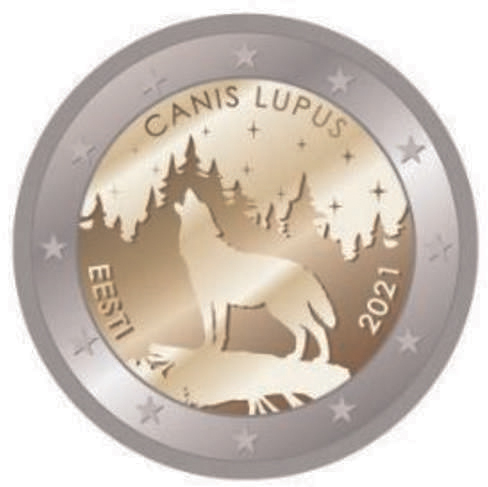 2 Euromünze aus Estland mit dem Motiv Wolf