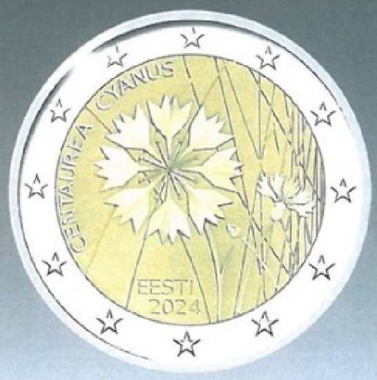 2 Euro Sondermünze aus Estland aus 2024 mit dem Motiv Die Kornblume