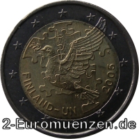 2 Euromünze aus Finnland mit dem Motiv 60. Jahrestag der Gründung der Vereinten Nationen und 50. Jahrestag der Mitgliedschaft Finnlands in der UN