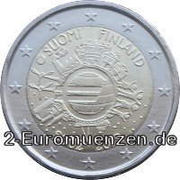 2 Euromünze aus Finnland mit dem Motiv 10 Jahre Euro Bargeld