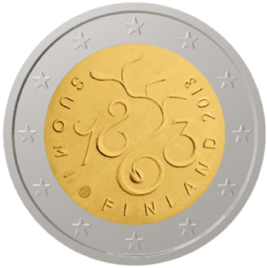 2 Euromünze aus Finnland mit dem Motiv 150 Jahre Sitzung des Parlaments