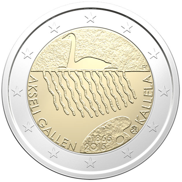 2 Euromünze aus Finnland mit dem Motiv 150. Geburtstag des Malers Akseli Gallen-Kallela