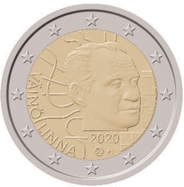 2 Euro Sondermünze aus Finnland aus 2020 mit dem Motiv 100. Geburtstag von Väinö Linna