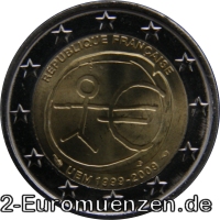 2 Euromünze aus Frankreich mit dem Motiv 10 Jahre Euro
