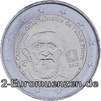 2 Euromünze aus Frankreich mit dem Motiv 100. Geburtstages von Abbé Pierre